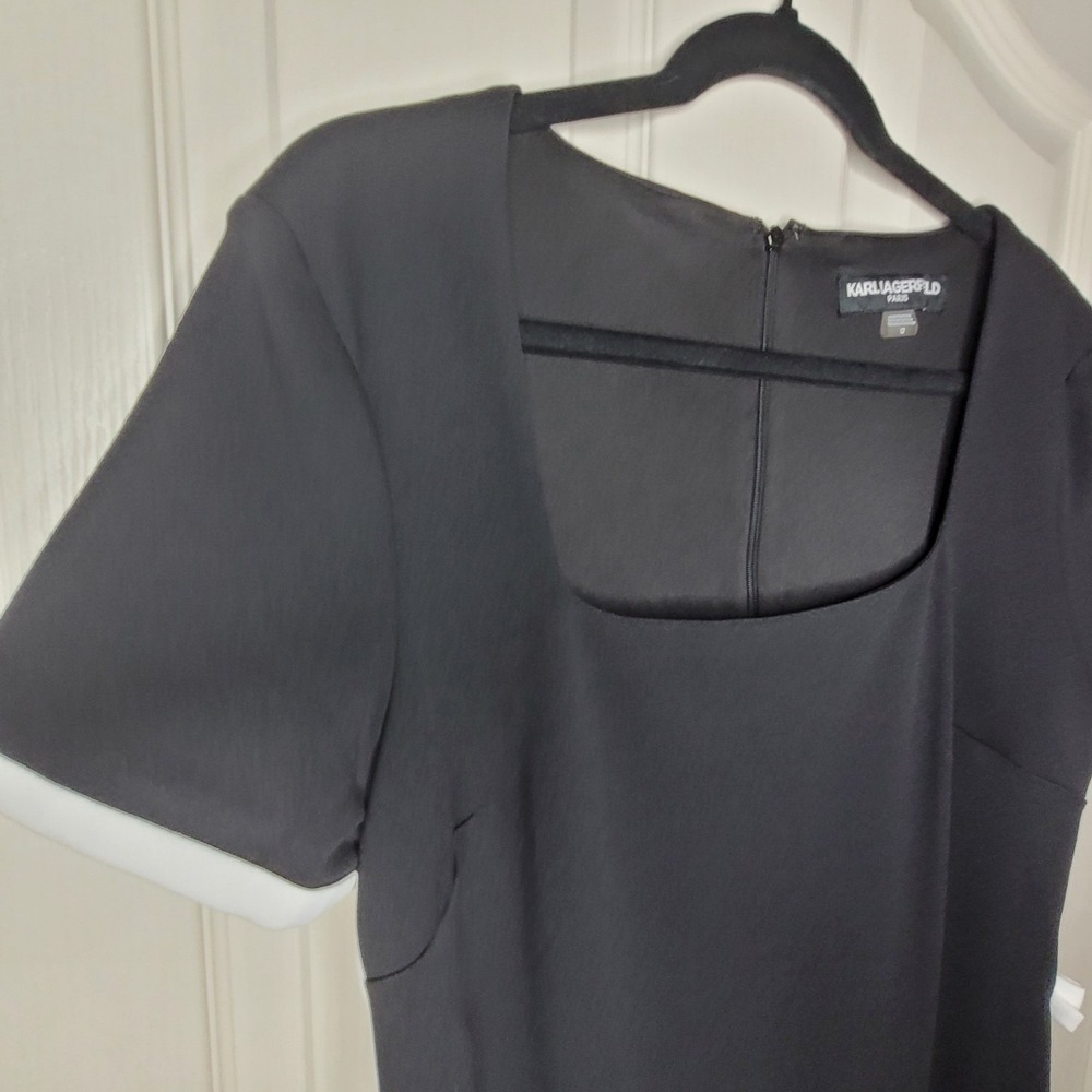 Karl Lagerfeld Paris Womens Black Bow Trim Scuba Crepe Sheath Dress Size 12 Chic - Picture 5 of 12